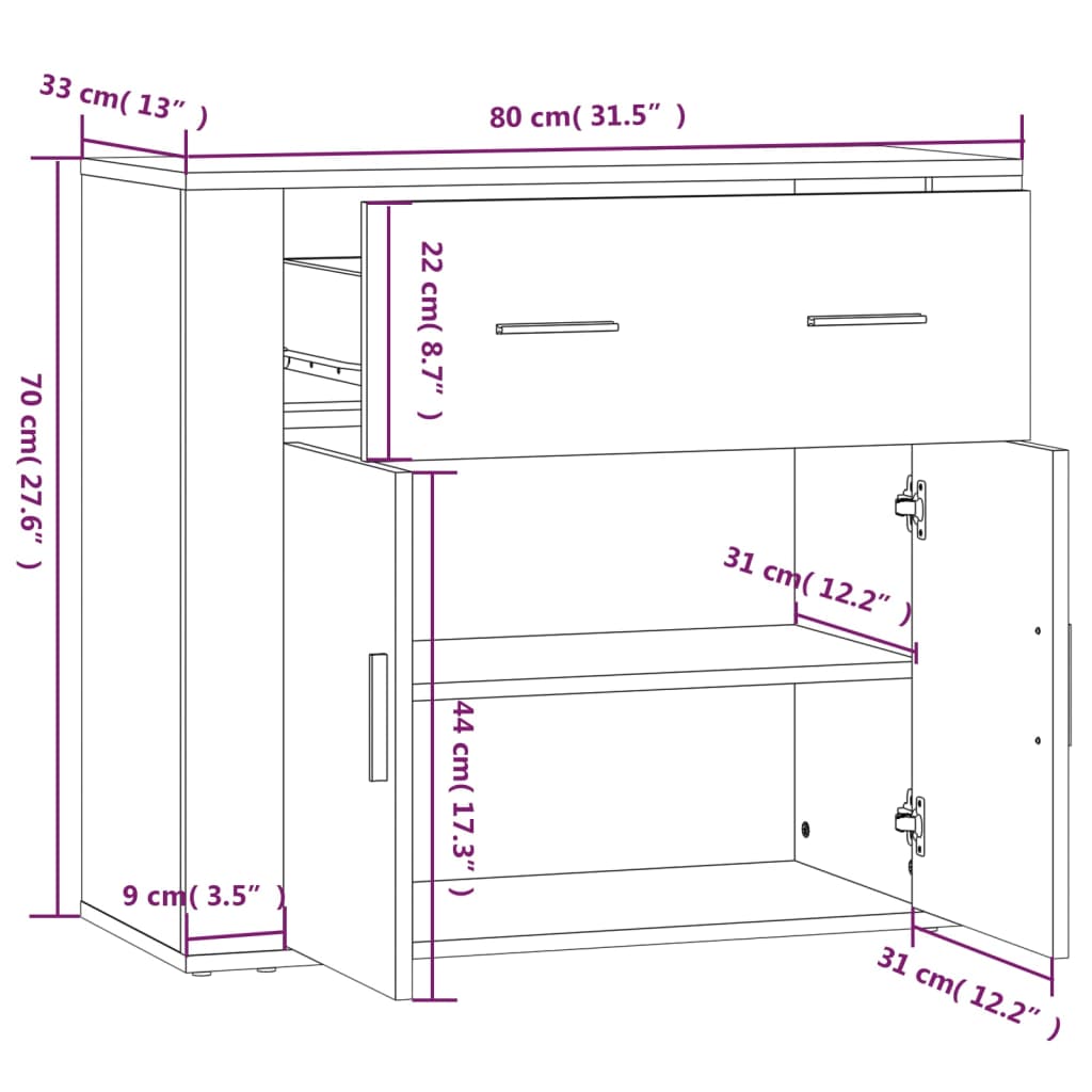 skænk 80x33x70 cm konstrueret træ grå sonoma-eg