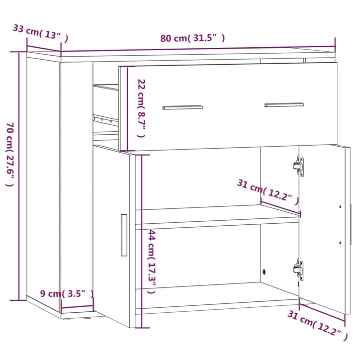 skænk 80x33x70 cm konstrueret træ grå sonoma-eg
