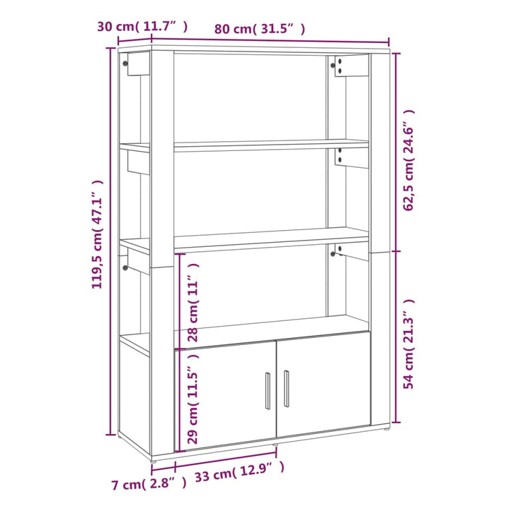 skænk 80x30x119,5 cm konstrueret træ grå sonoma-eg