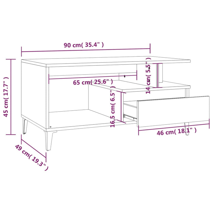 sofabord 90x49x45 cm konstrueret træ sort