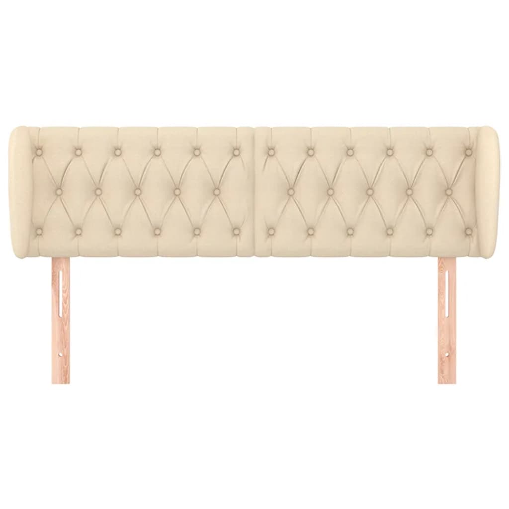 sengegavl med kanter 163x23x78/88 cm stof cremefarvet