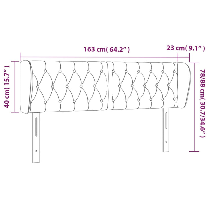 sengegavl med kanter 163x23x78/88 cm stof cremefarvet