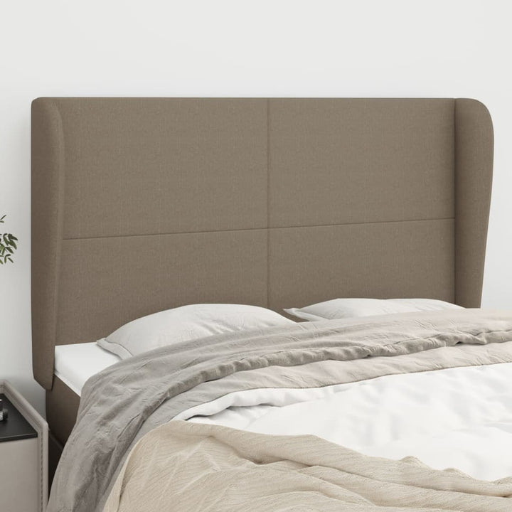 sengegavl med kanter 147x23x118/128 cm stof gråbrun