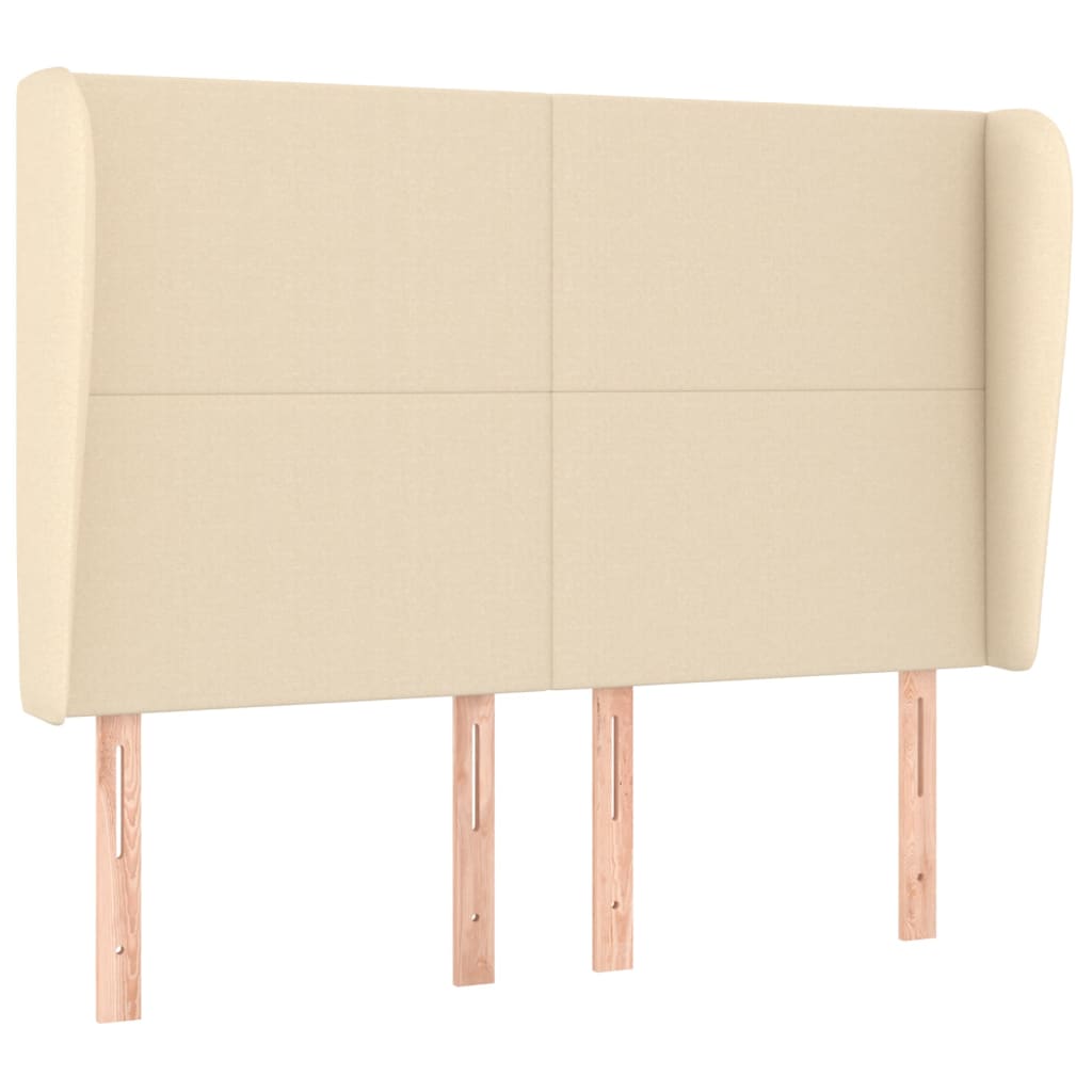 sengegavl med kanter 147x23x118/128 cm stof cremefarvet