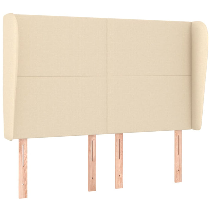 sengegavl med kanter 147x23x118/128 cm stof cremefarvet