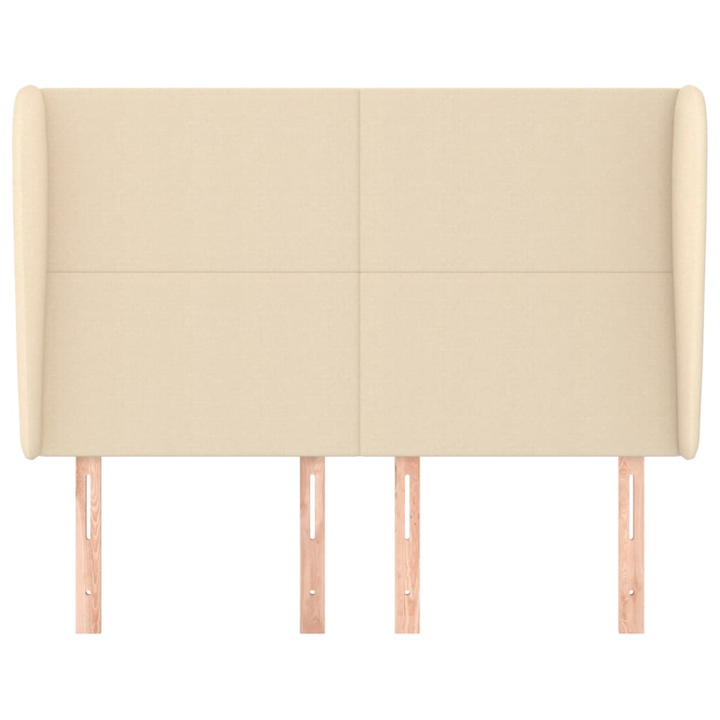 sengegavl med kanter 147x23x118/128 cm stof cremefarvet