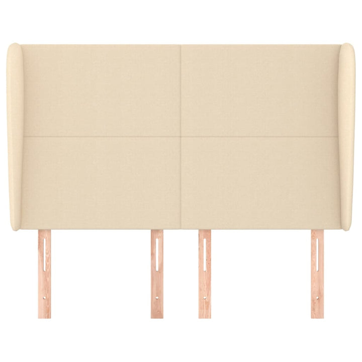 sengegavl med kanter 147x23x118/128 cm stof cremefarvet