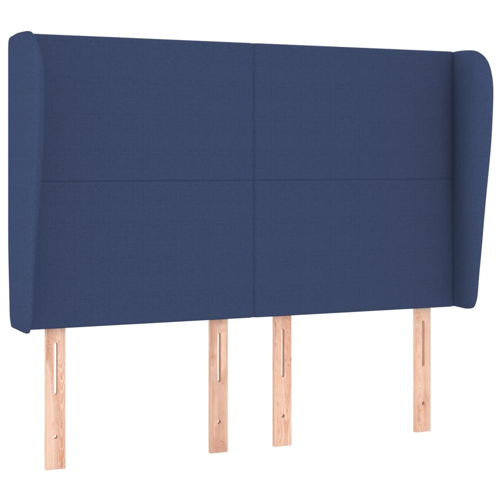 sengegavl med kanter 147x23x118/128 cm stof blå