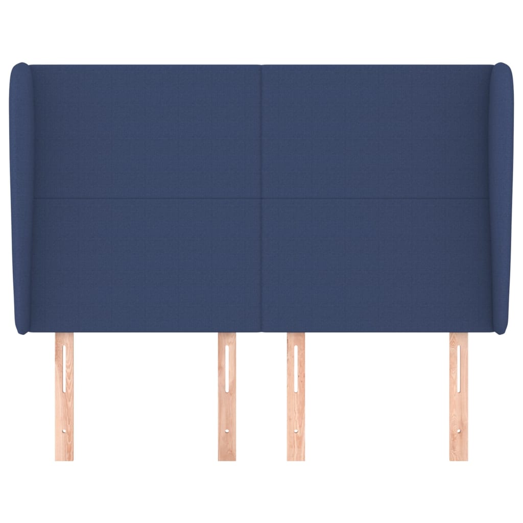 sengegavl med kanter 147x23x118/128 cm stof blå
