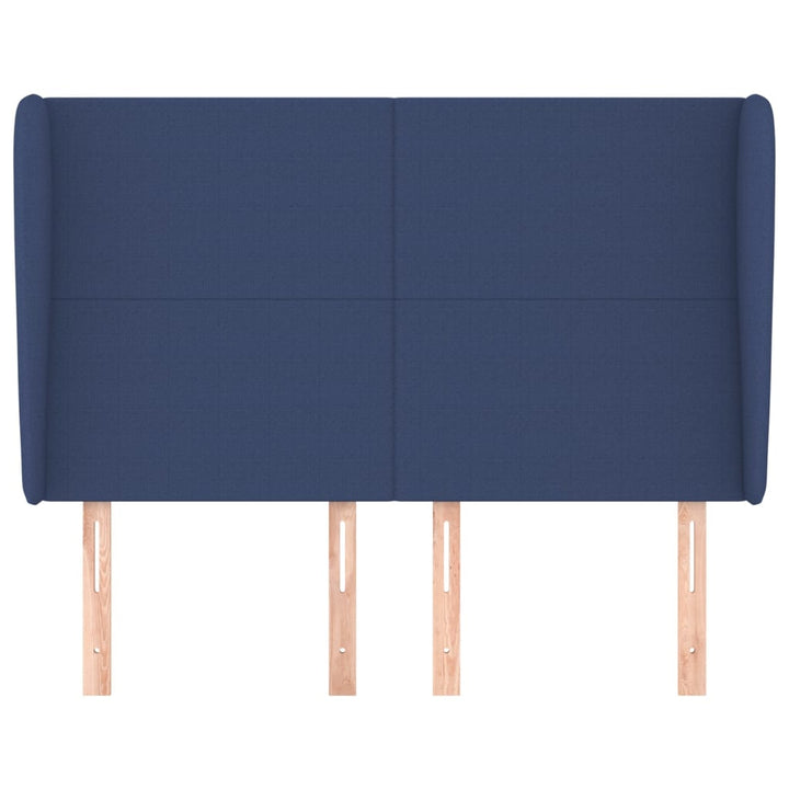 sengegavl med kanter 147x23x118/128 cm stof blå