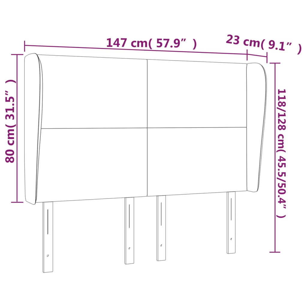 sengegavl med kanter 147x23x118/128 cm stof blå