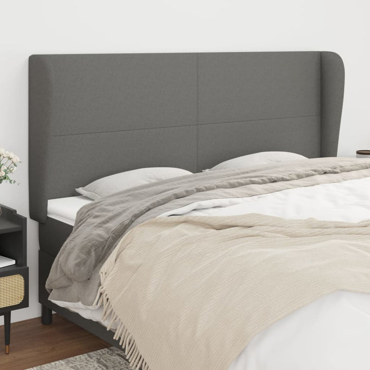 sengegavl med kanter 163x23x118/128 cm stof mørkegrå