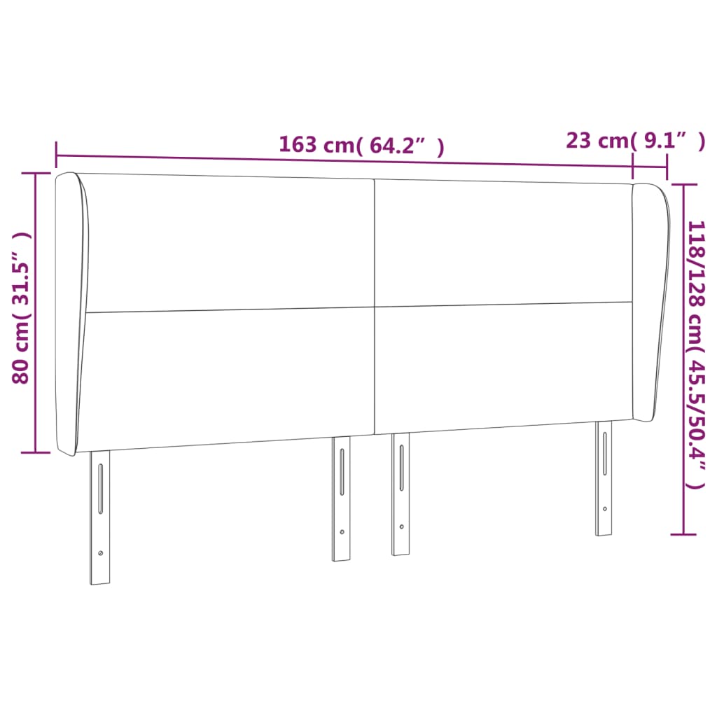 sengegavl med kanter 163x23x118/128 cm stof sort