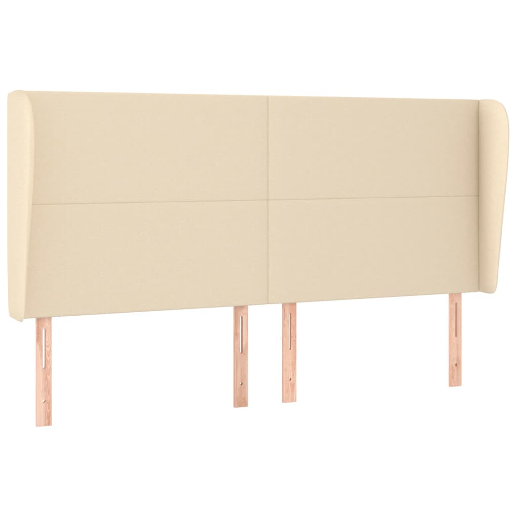 sengegavl med kanter 163x23x118/128 cm stof cremefarvet
