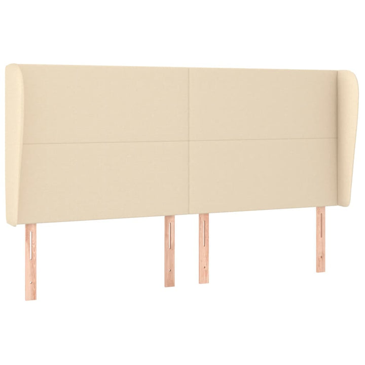 sengegavl med kanter 163x23x118/128 cm stof cremefarvet