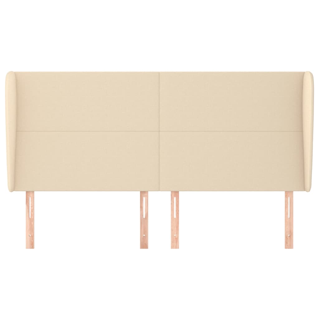 sengegavl med kanter 163x23x118/128 cm stof cremefarvet