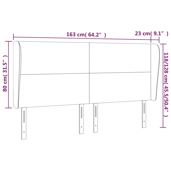 sengegavl med kanter 163x23x118/128 cm stof cremefarvet