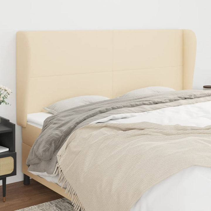 sengegavl med kanter 163x23x118/128 cm stof cremefarvet