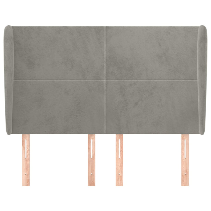 sengegavl med kanter 147x23x118/128 cm fløjl lysegrå