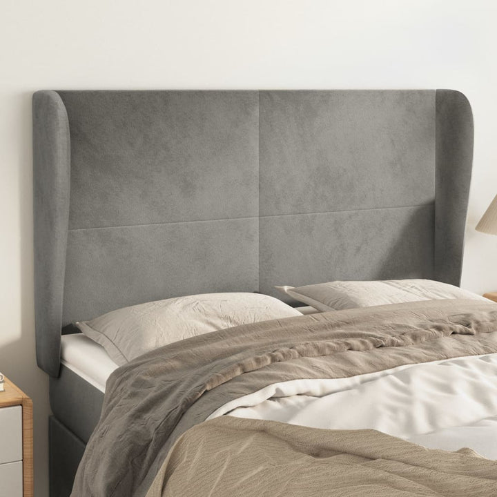 sengegavl med kanter 147x23x118/128 cm fløjl lysegrå