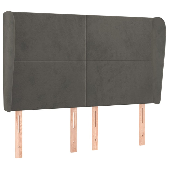 sengegavl med kanter 147x23x118/128 cm fløjl mørkegrå