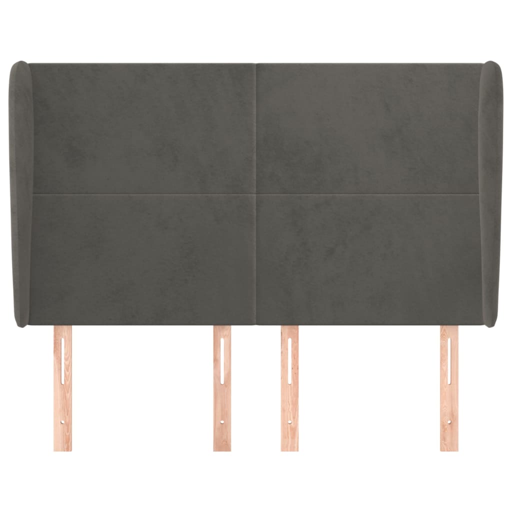 sengegavl med kanter 147x23x118/128 cm fløjl mørkegrå