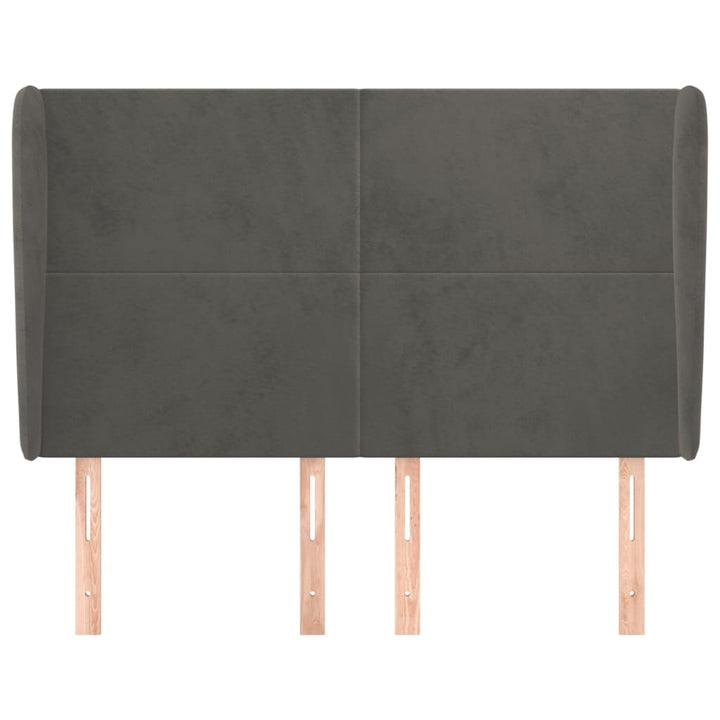 sengegavl med kanter 147x23x118/128 cm fløjl mørkegrå