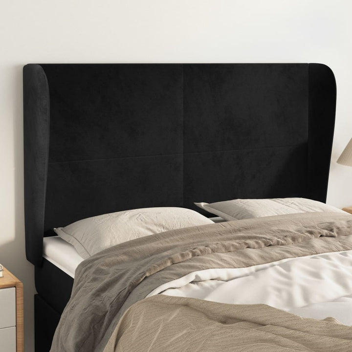 sengegavl med kanter 147x23x118/128 cm fløjl sort