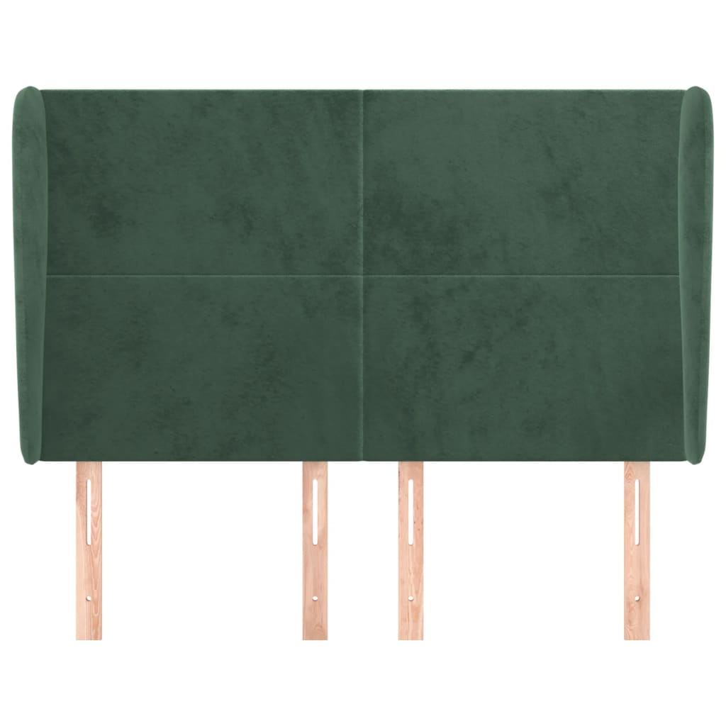 sengegavl med kanter 147x23x118/128 cm fløjl mørkegrøn