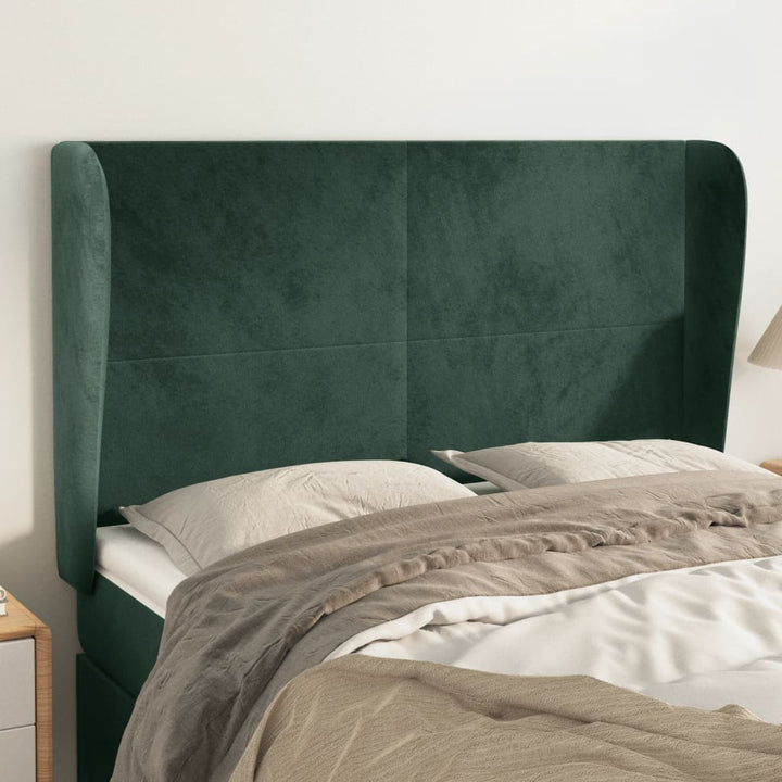 sengegavl med kanter 147x23x118/128 cm fløjl mørkegrøn
