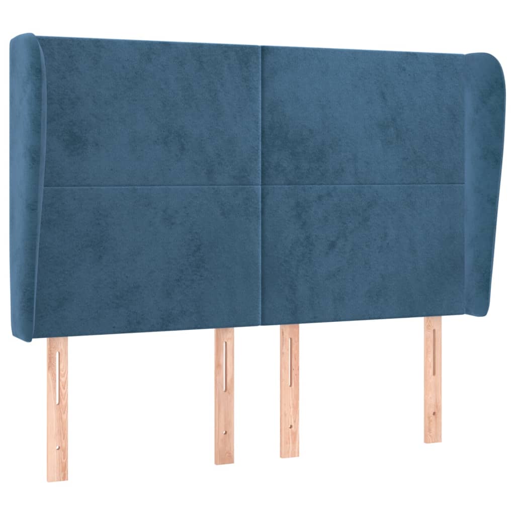 sengegavl med kanter 147x23x118/128 cm fløjl mørkeblå