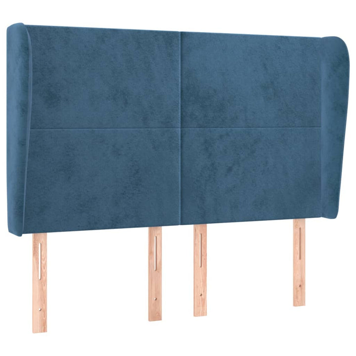 sengegavl med kanter 147x23x118/128 cm fløjl mørkeblå