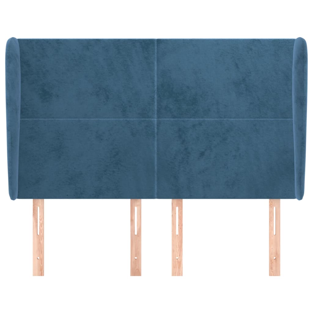 sengegavl med kanter 147x23x118/128 cm fløjl mørkeblå