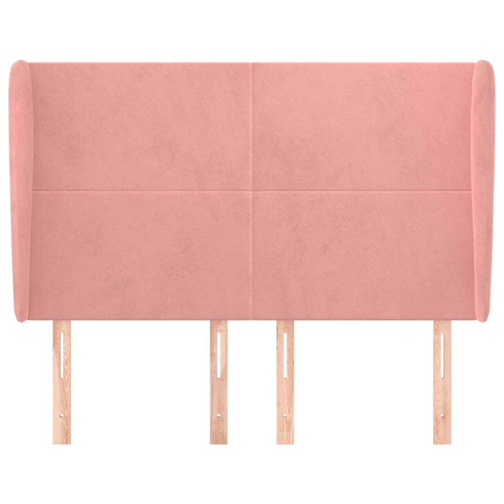 sengegavl med kanter 147x23x118/128 cm fløjl lyserød