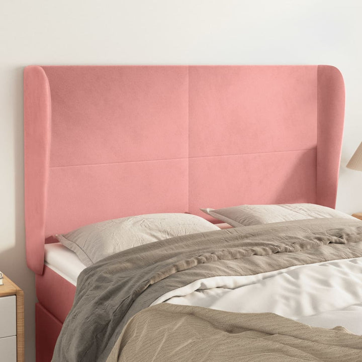 sengegavl med kanter 147x23x118/128 cm fløjl lyserød