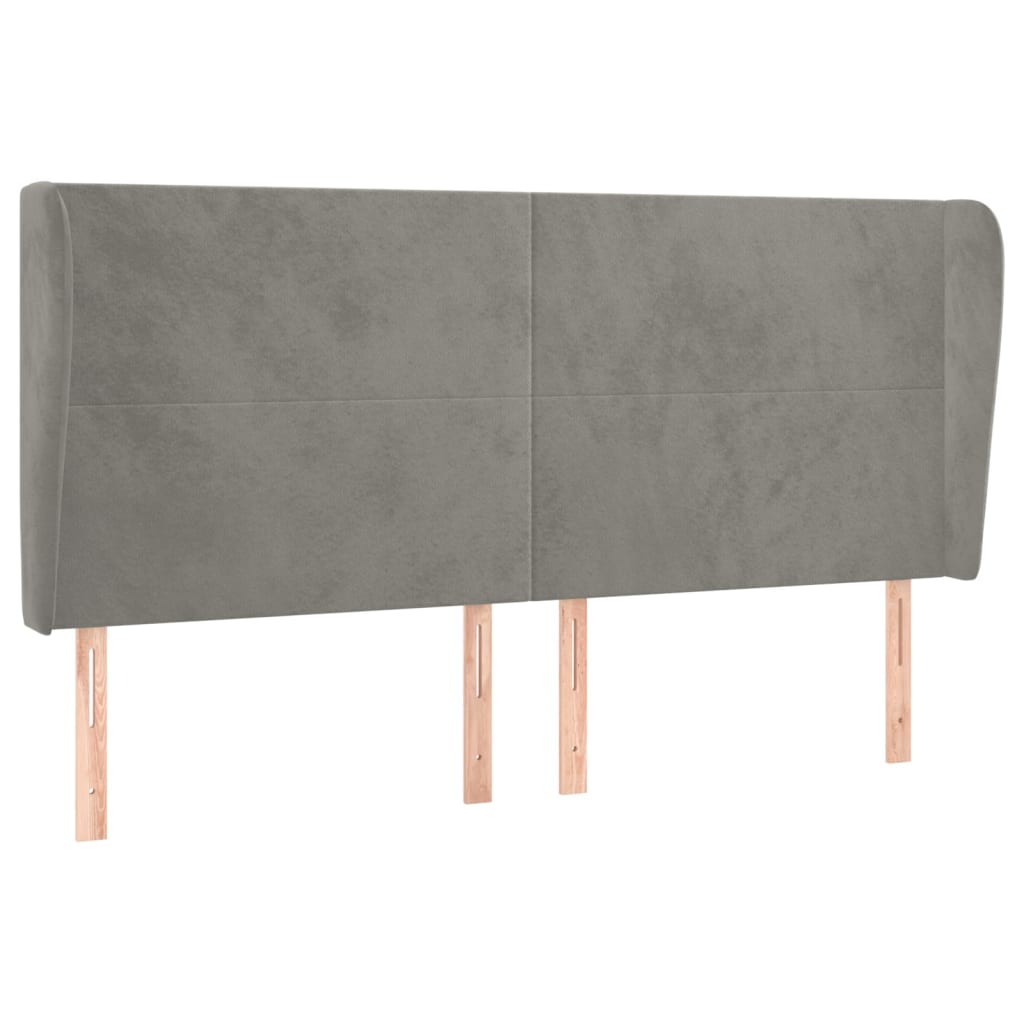 sengegavl med kanter 163x23x118/128 cm fløjl lysegrå