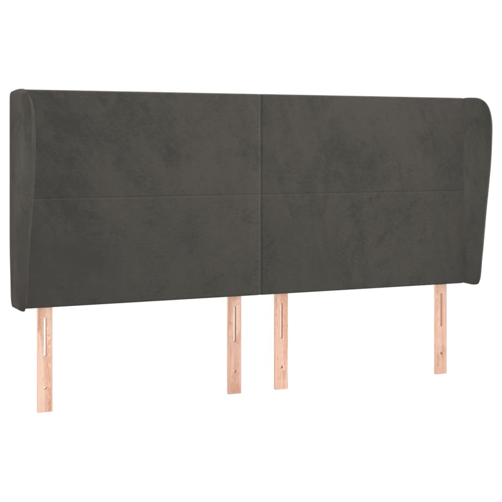 sengegavl med kanter 163x23x118/128 cm fløjl mørkegrå