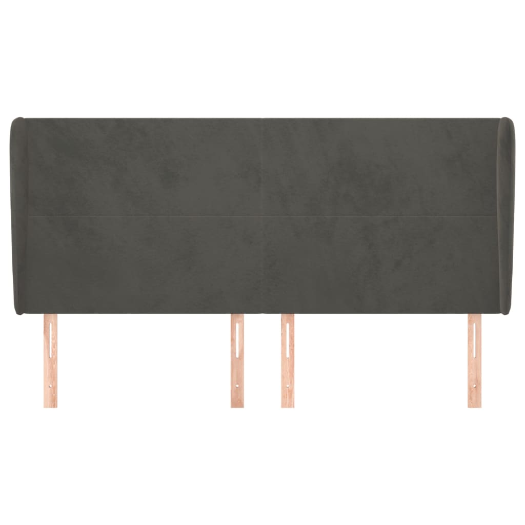 sengegavl med kanter 163x23x118/128 cm fløjl mørkegrå