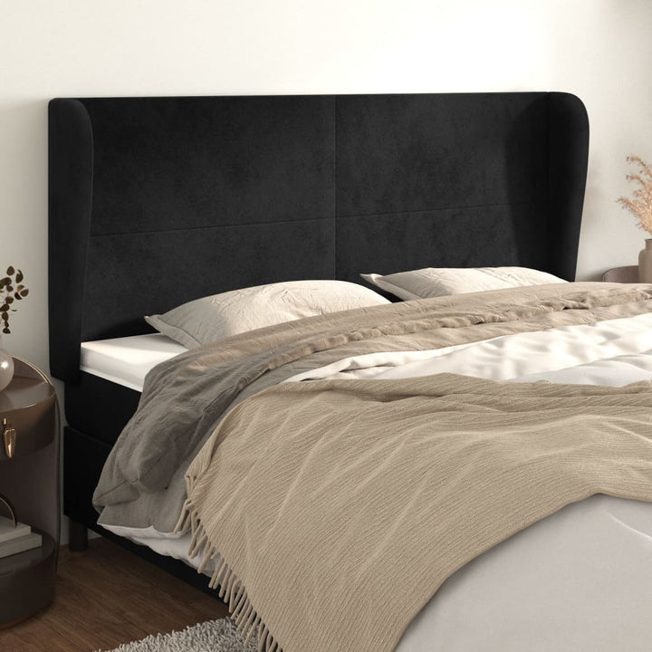 sengegavl med kanter 163x23x118/128 cm fløjl sort