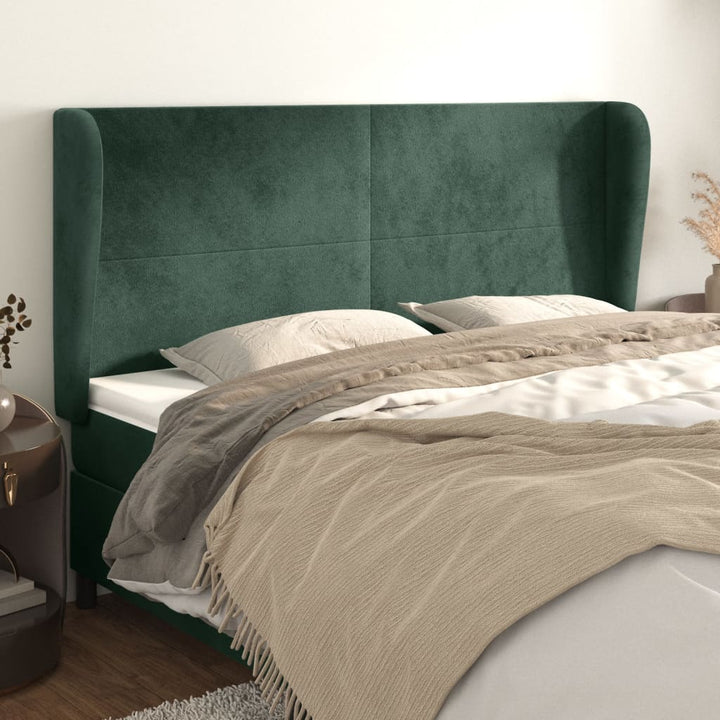 sengegavl med kanter 163x23x118/128 cm fløjl mørkegrøn