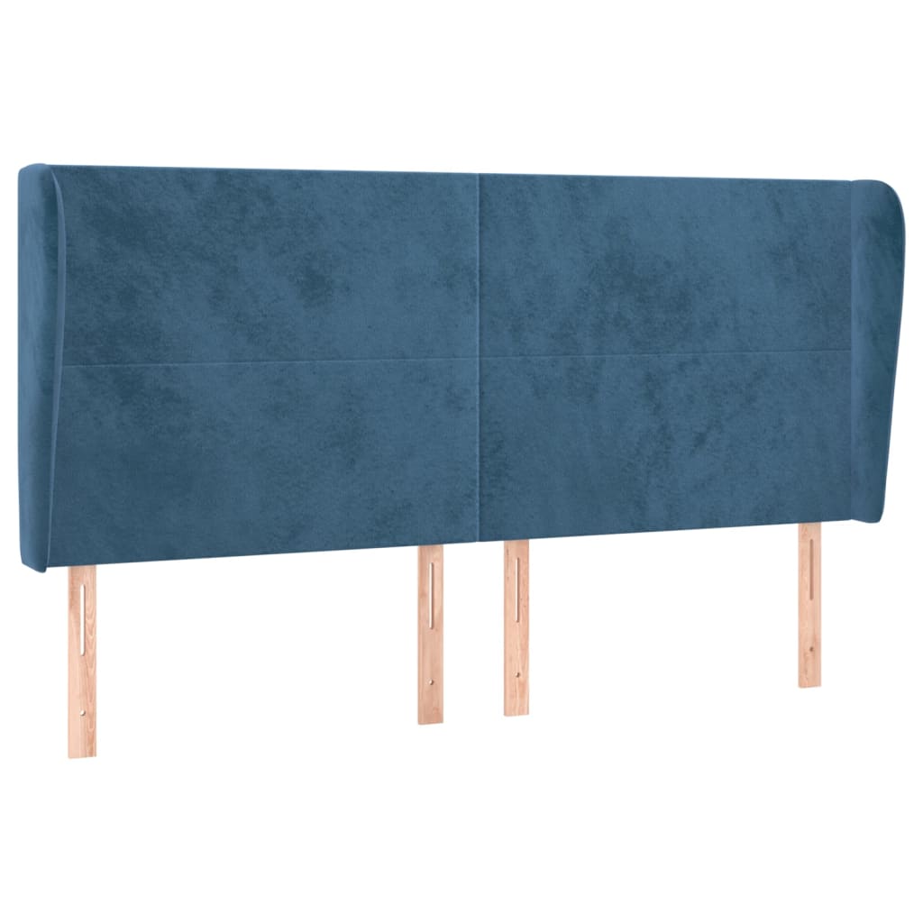 sengegavl med kanter 163x23x118/128 cm fløjl mørkeblå
