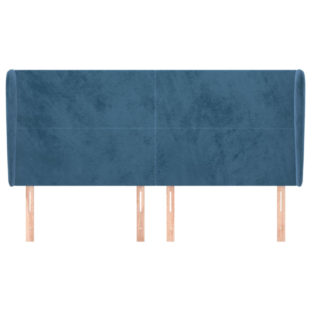sengegavl med kanter 163x23x118/128 cm fløjl mørkeblå