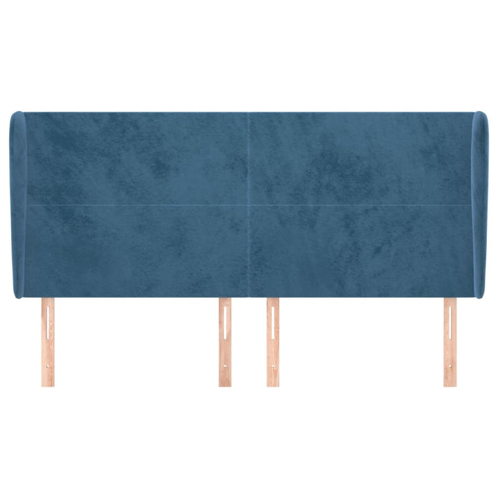 sengegavl med kanter 163x23x118/128 cm fløjl mørkeblå