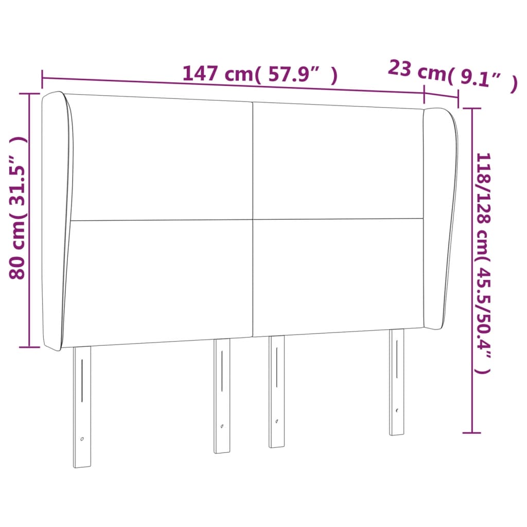 sengegavl med kanter 147x23x118/128 cm kunstlæder sort