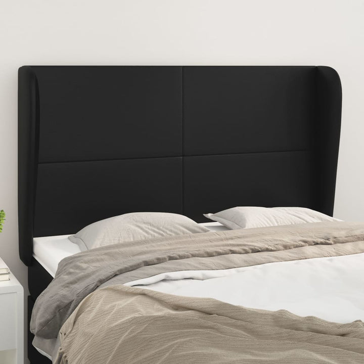 sengegavl med kanter 147x23x118/128 cm kunstlæder sort