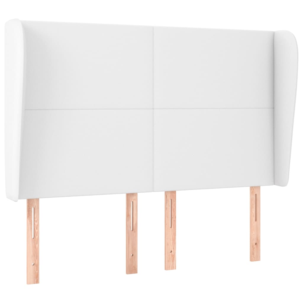 sengegavl med kanter 147x23x118/128 cm kunstlæder hvid
