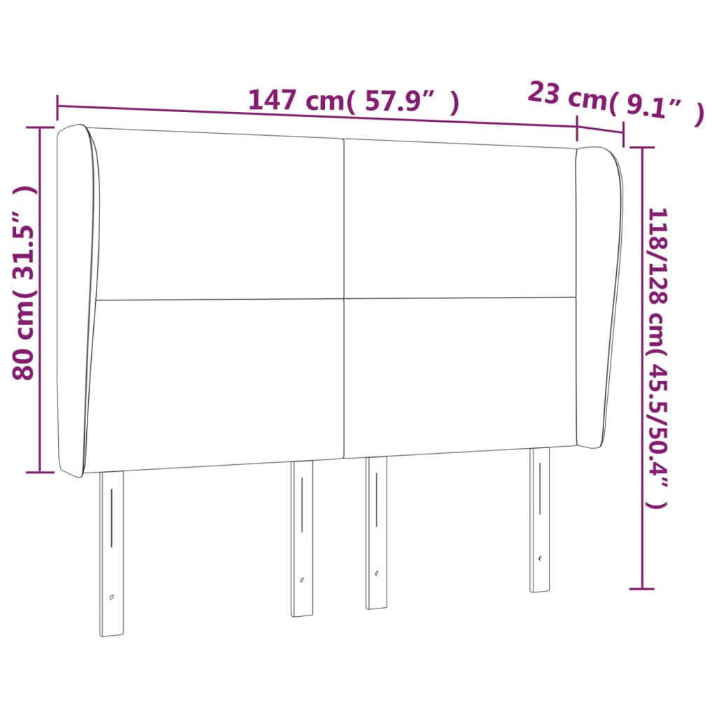 sengegavl med kanter 147x23x118/128 cm kunstlæder hvid