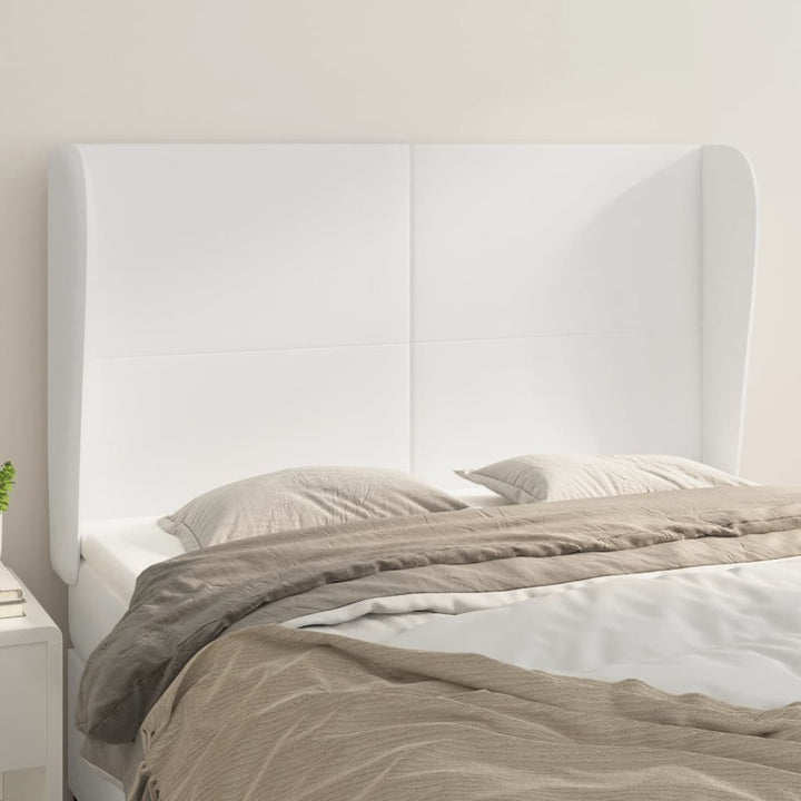 sengegavl med kanter 147x23x118/128 cm kunstlæder hvid