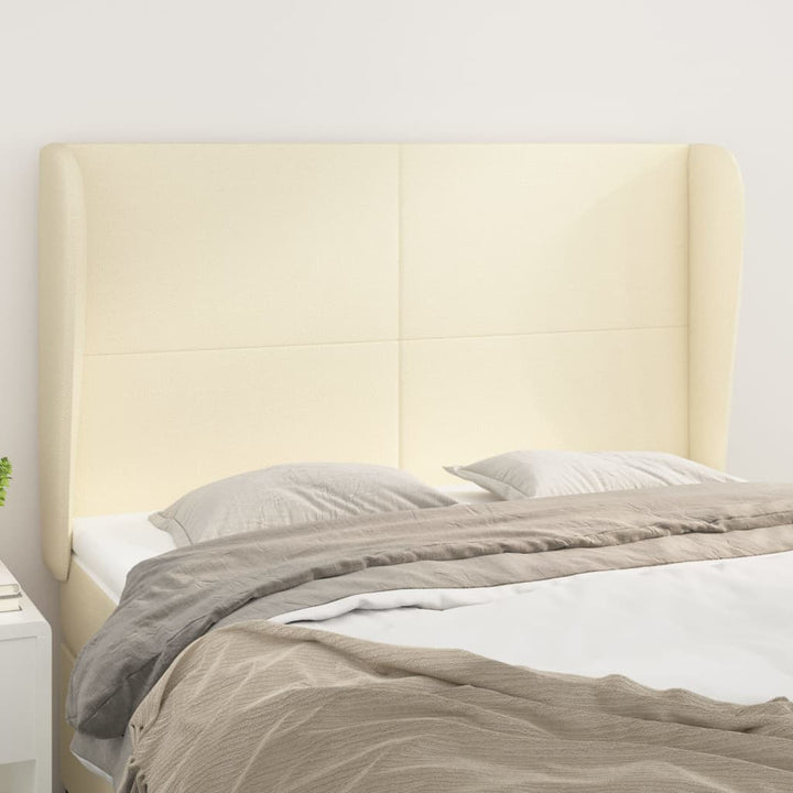 sengegavl med kanter 147x23x118/128 cm kunstlæder cremefarvet