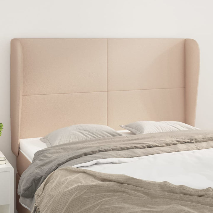 sengegavl med kanter 147x23x118/128 cm kunstlæder cappuccino